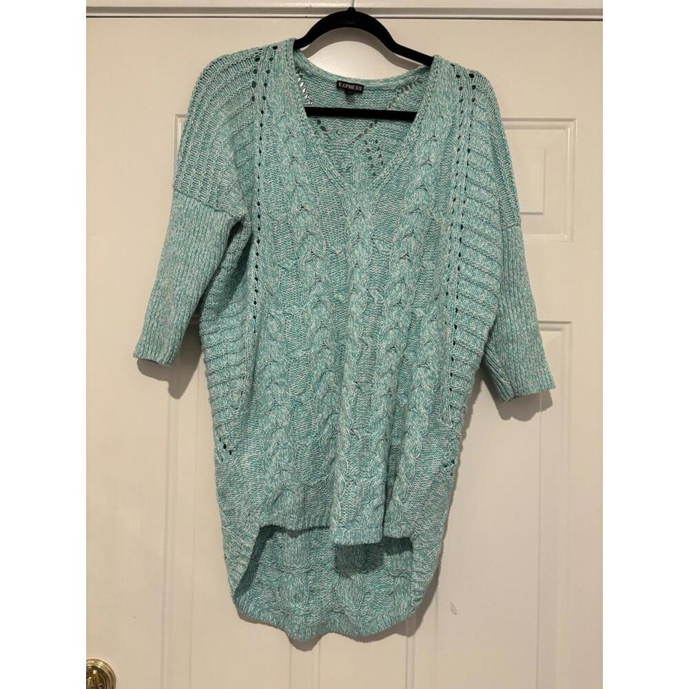 Women's sz S Express light blue/white asymmetrical sweater #1160